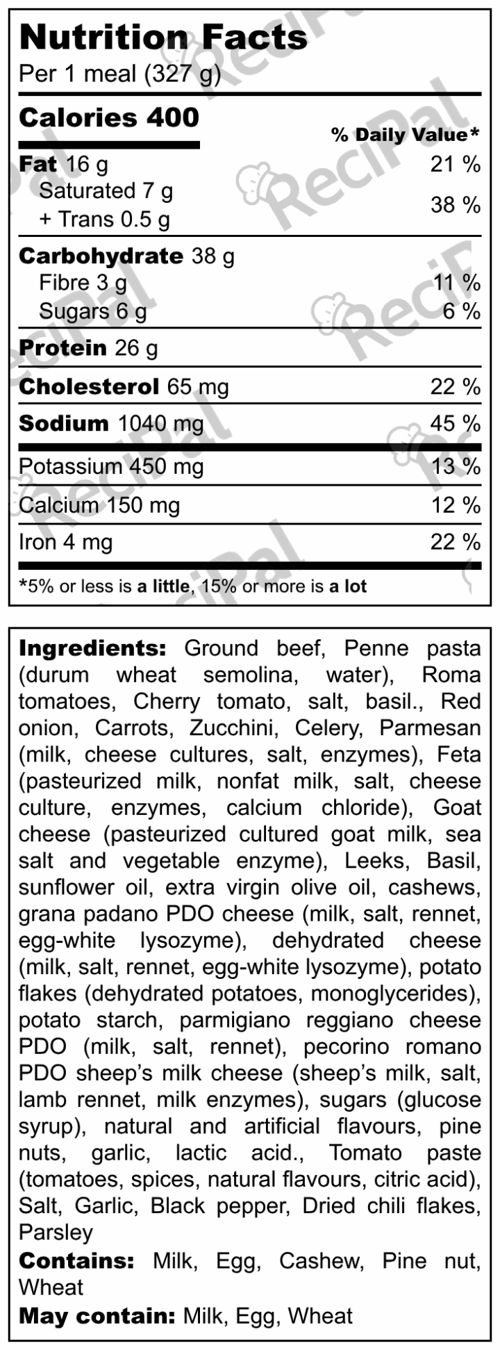 Pasta with Beef, Cheese and Veggies, Frozen - Image 2
